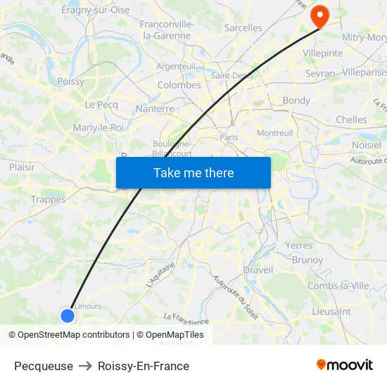 Pecqueuse to Roissy-En-France map