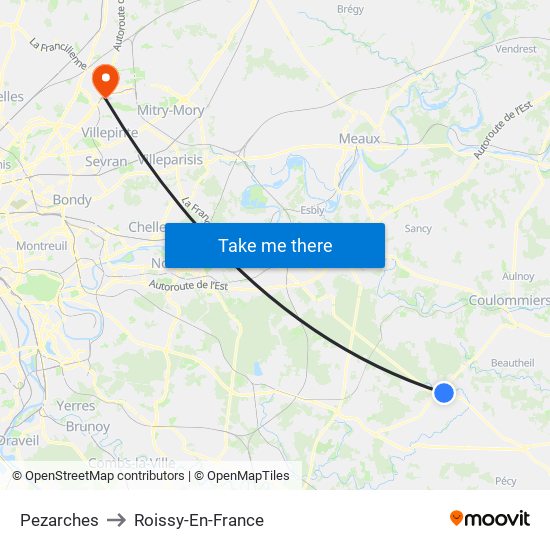 Pezarches to Roissy-En-France map