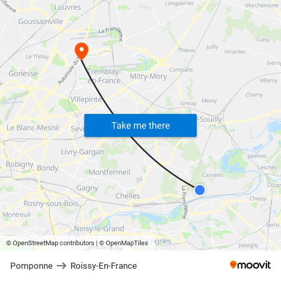 Pomponne to Roissy-En-France map