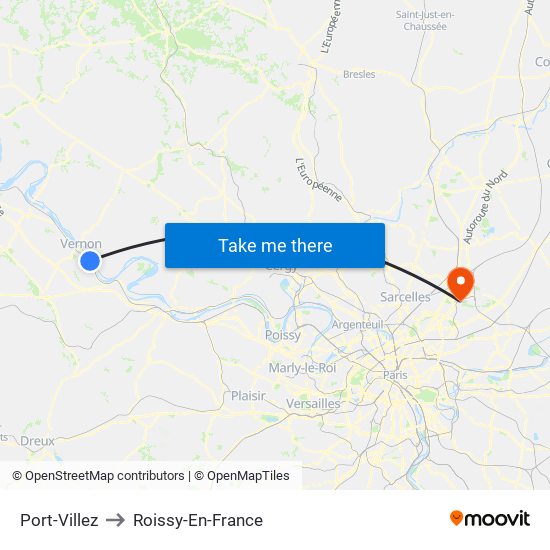 Port-Villez to Roissy-En-France map