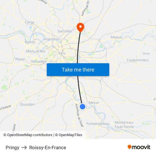 Pringy to Roissy-En-France map