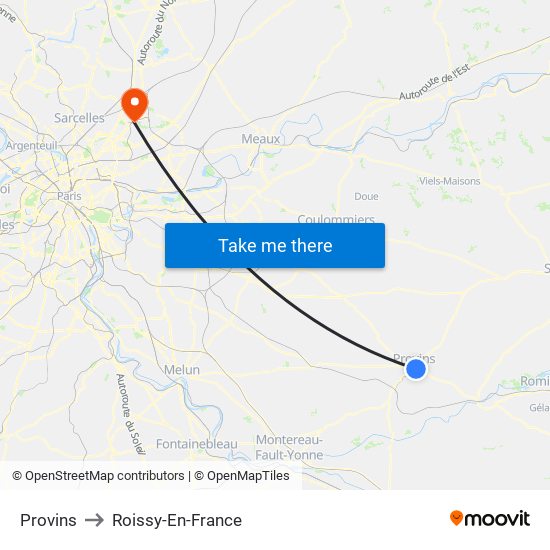 Provins to Roissy-En-France map