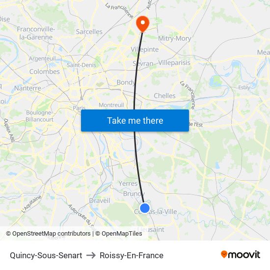 Quincy-Sous-Senart to Roissy-En-France map