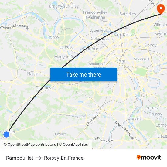 Rambouillet to Roissy-En-France map