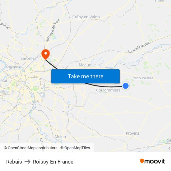Rebais to Roissy-En-France map