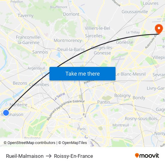 Rueil-Malmaison to Roissy-En-France map