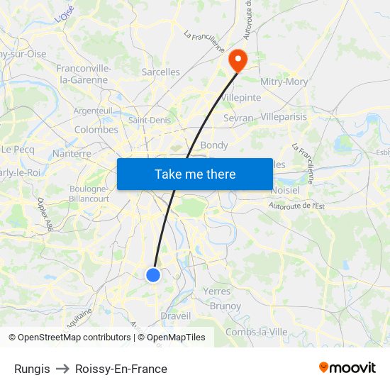 Rungis to Roissy-En-France map