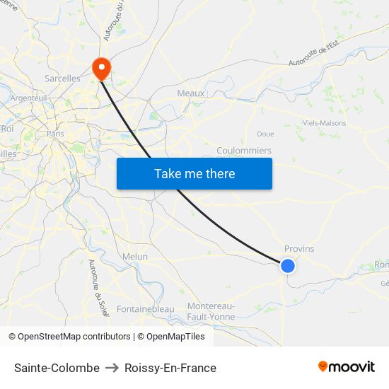 Sainte-Colombe to Roissy-En-France map