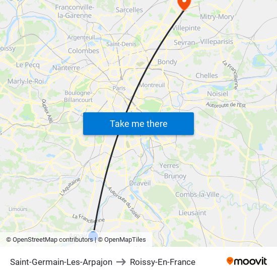 Saint-Germain-Les-Arpajon to Roissy-En-France map