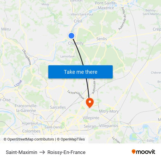 Saint-Maximin to Roissy-En-France map
