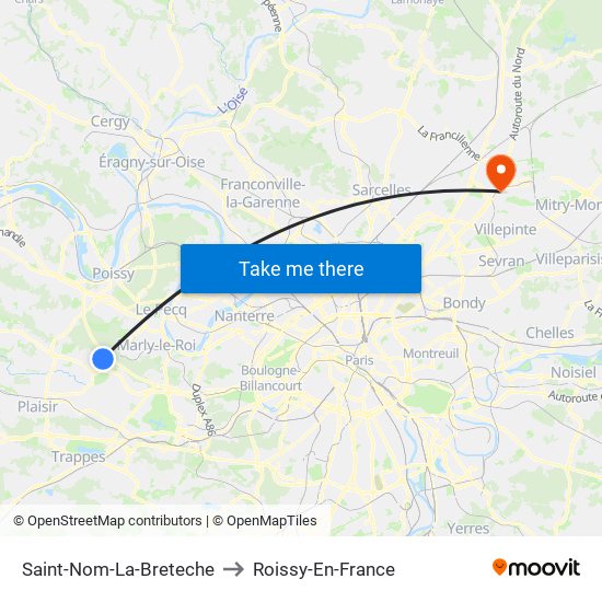 Saint-Nom-La-Breteche to Roissy-En-France map