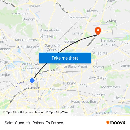 Saint-Ouen to Roissy-En-France map