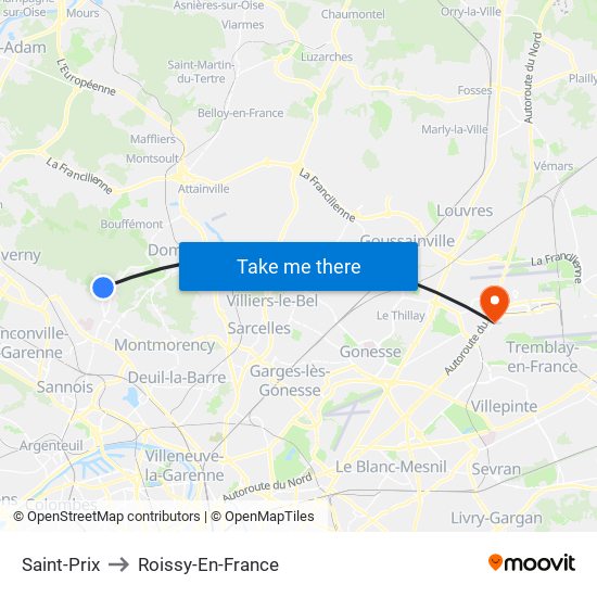 Saint-Prix to Roissy-En-France map