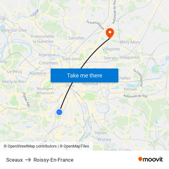 Sceaux to Roissy-En-France map