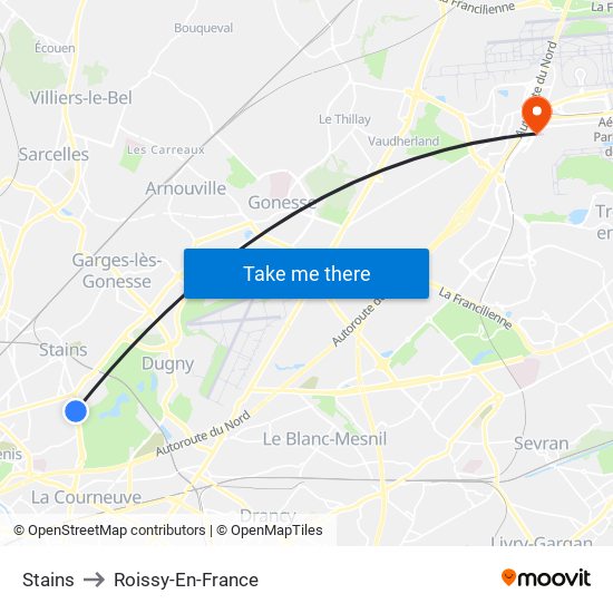 Stains to Roissy-En-France map