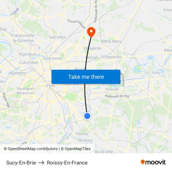 Sucy-En-Brie to Roissy-En-France map