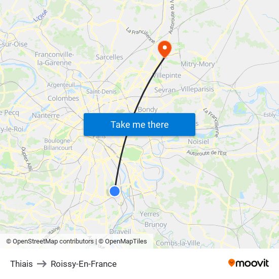Thiais to Roissy-En-France map
