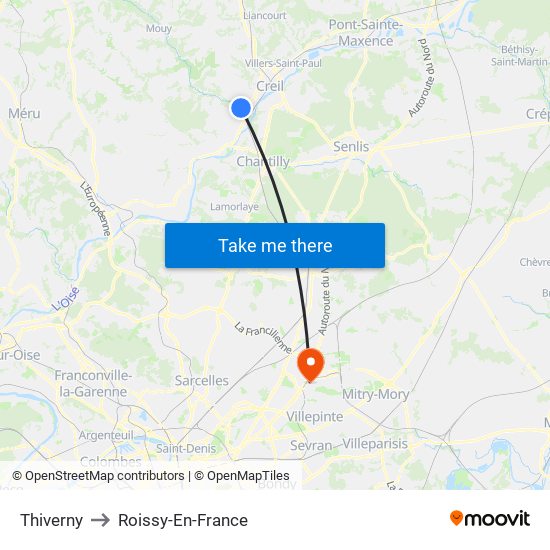 Thiverny to Roissy-En-France map