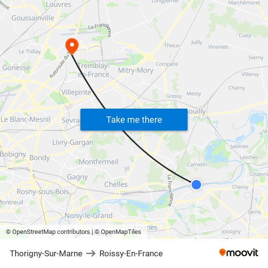 Thorigny-Sur-Marne to Roissy-En-France map