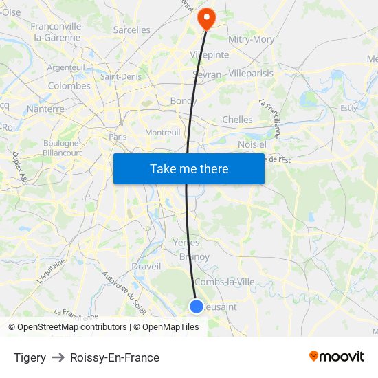 Tigery to Roissy-En-France map