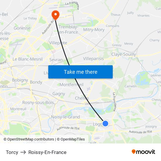Torcy to Roissy-En-France map