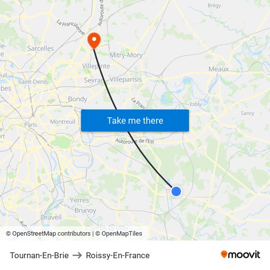 Tournan-En-Brie to Roissy-En-France map