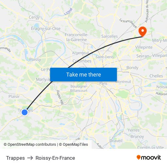 Trappes to Roissy-En-France map