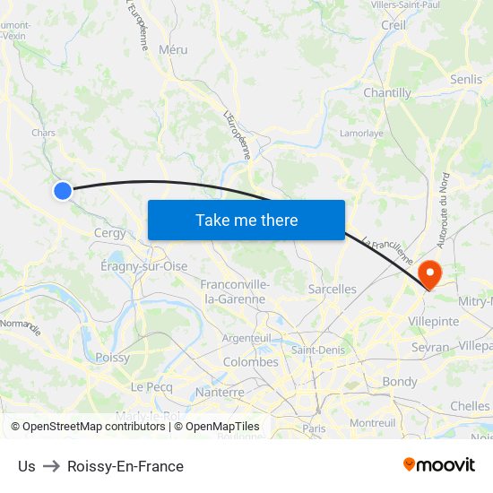 Us to Roissy-En-France map