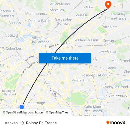 Vanves to Roissy-En-France map