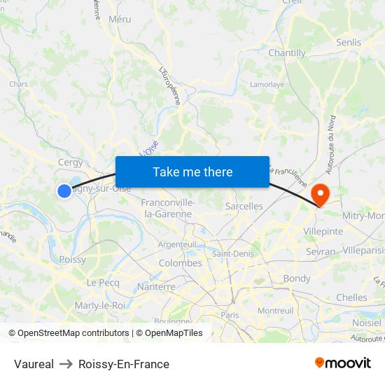 Vaureal to Roissy-En-France map