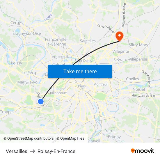 Versailles to Roissy-En-France map