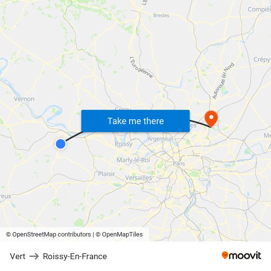 Vert to Roissy-En-France map