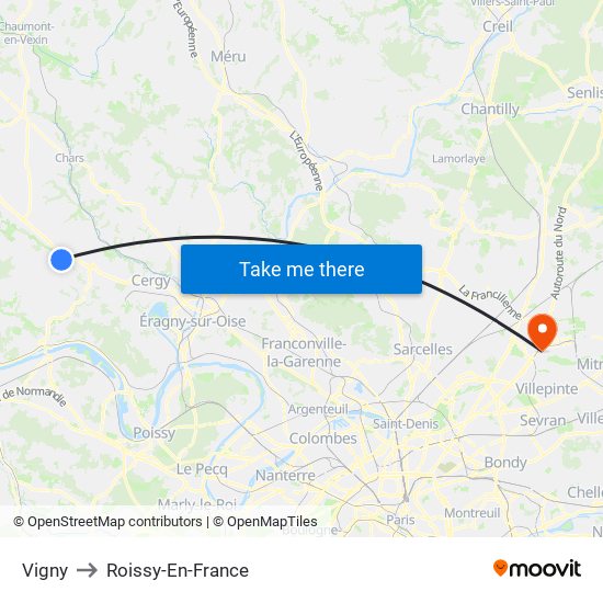 Vigny to Roissy-En-France map