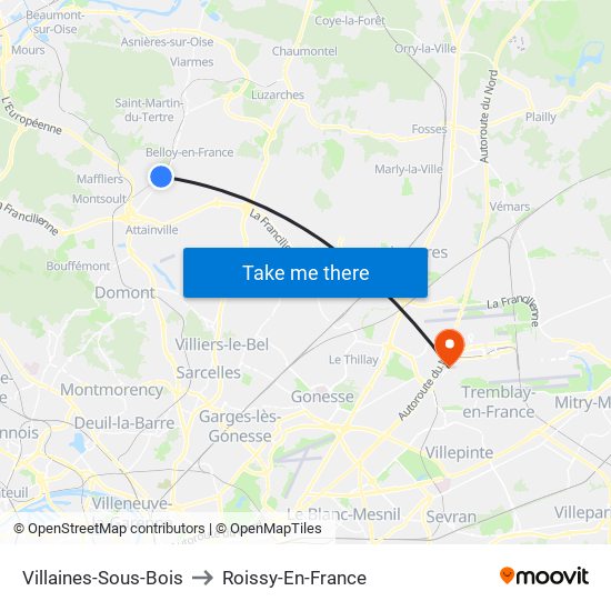Villaines-Sous-Bois to Roissy-En-France map