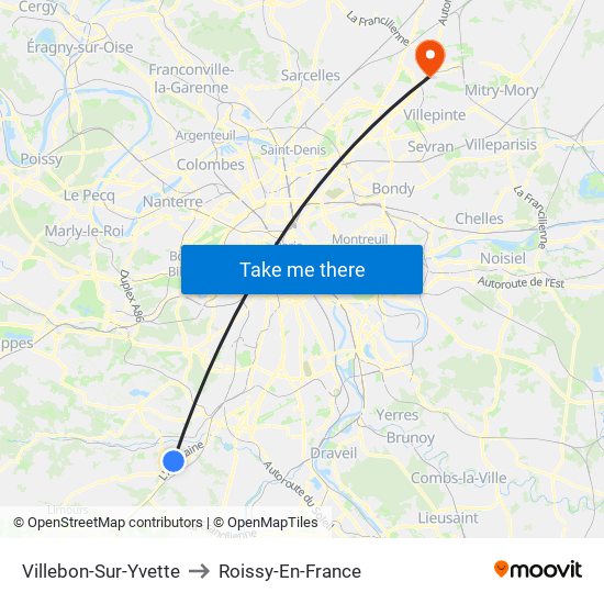 Villebon-Sur-Yvette to Roissy-En-France map