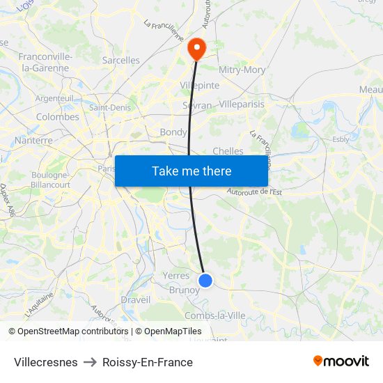 Villecresnes to Roissy-En-France map