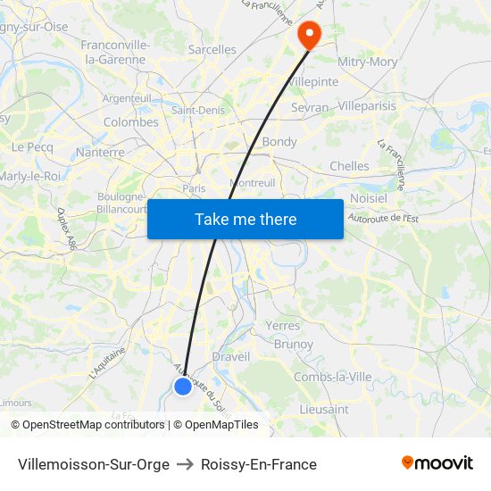 Villemoisson-Sur-Orge to Roissy-En-France map