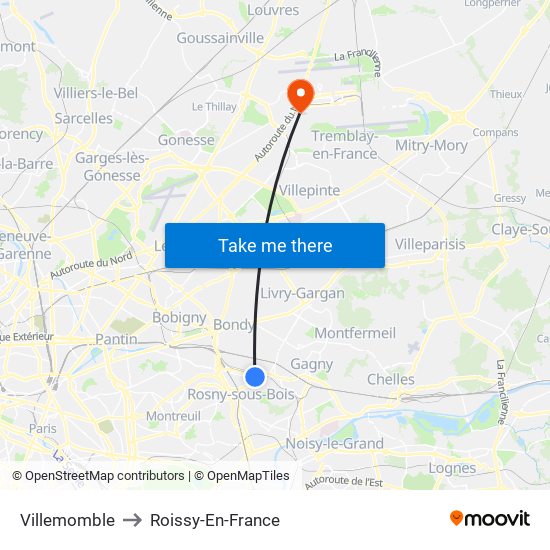 Villemomble to Roissy-En-France map