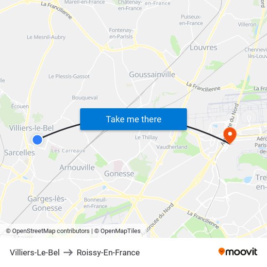 Villiers-Le-Bel to Roissy-En-France map