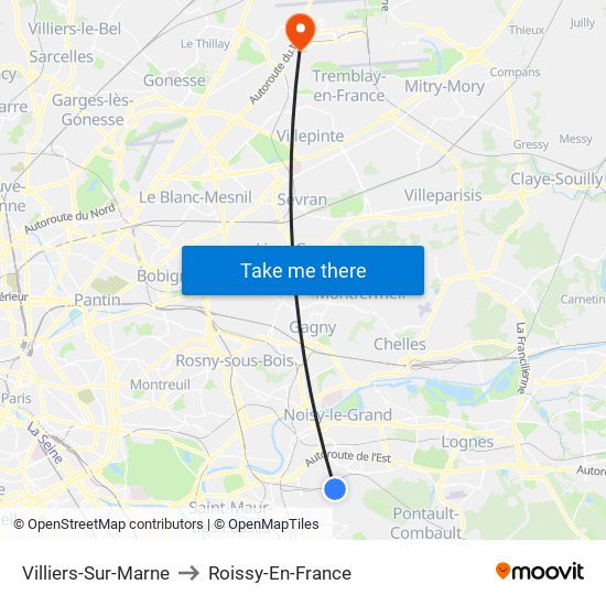 Villiers-Sur-Marne to Roissy-En-France map