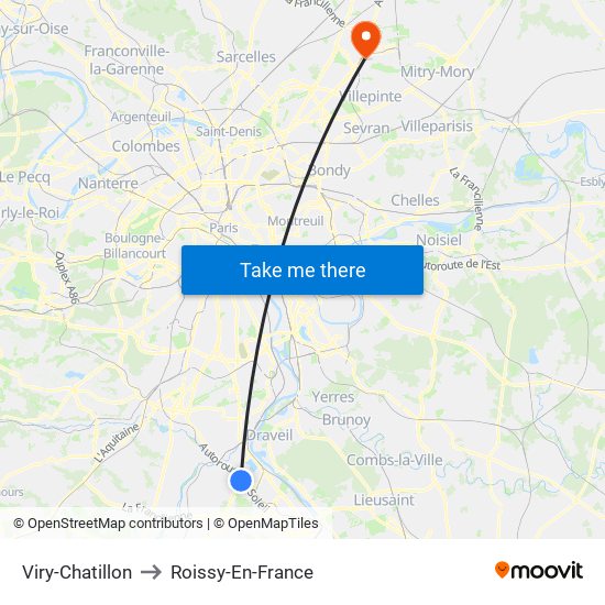 Viry-Chatillon to Roissy-En-France map
