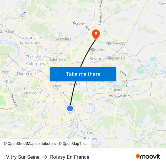 Vitry-Sur-Seine to Roissy-En-France map