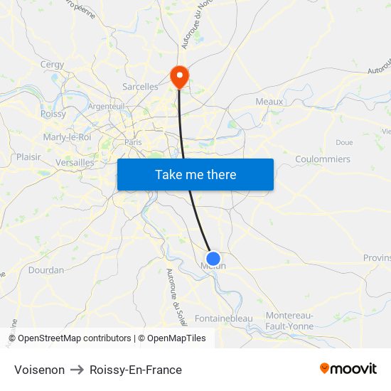 Voisenon to Roissy-En-France map