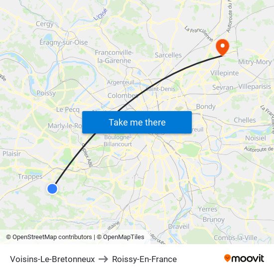 Voisins-Le-Bretonneux to Roissy-En-France map
