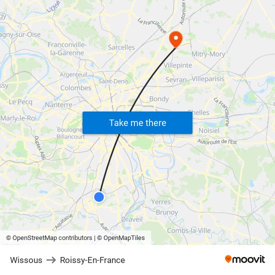 Wissous to Roissy-En-France map