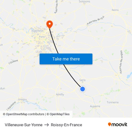 Villeneuve-Sur-Yonne to Roissy-En-France map