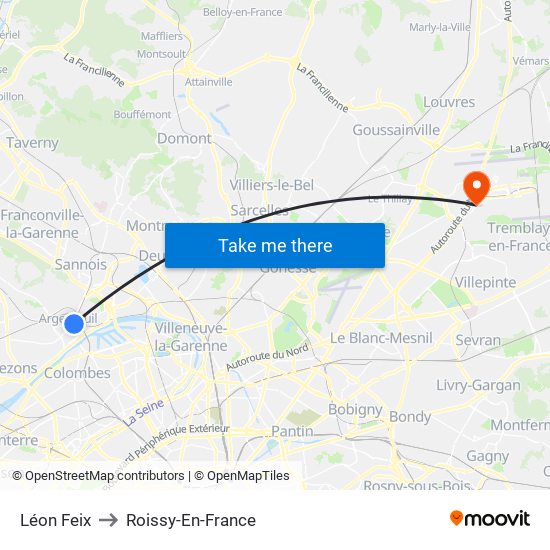 Léon Feix to Roissy-En-France map