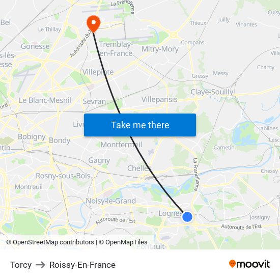 Torcy to Roissy-En-France map