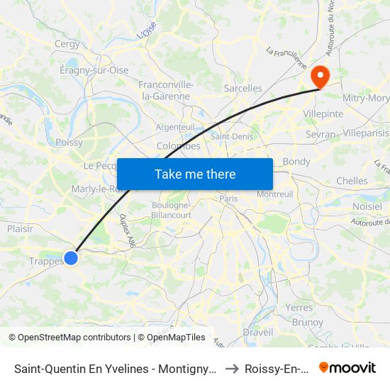 Saint-Quentin En Yvelines - Montigny-Le-Bretonneux to Roissy-En-France map