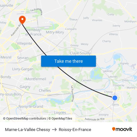 Marne-La-Vallée Chessy to Roissy-En-France map